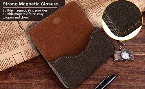 DAHSHA Pocket Sized Stitched PU Leather Credit Card Holder Visiting Business Card Case Wallet with Magnetic Shut for Men & Women (10 x 6 x 1.6 cm, Coffee Brown) 7 51qtDSmWOPL