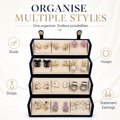 Image of Designer Stud Earrings Set of 12 for Women & Girls with Folding Jewelry Box | Traditional & Stud Earring Combo | Stylish Jewellery Gift Set | Travel Friendly Organizer