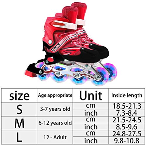 Yusat 2 in 1 Roller Skates 4 Size Adjustable Roller Skates for Kids and Adults Outdoor Flashing Wheel Skates- Safe Protective Beginner Skates, Red , M ((suitable for usual shoe size 33-37)