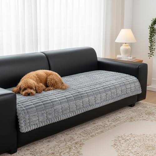 UYEAOVLX Pet Couch Cover Washable Fuzzy Sofa Slipcovers, Geometric Non-Slip Couch Covers Pet Friendly Dog Mat Sofa Couch Protector (Light Grey, 27.6'' x 70.9'')