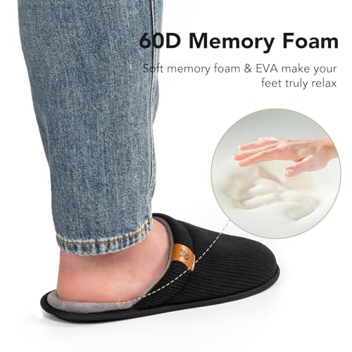 VeraCosy Men's Corduroy Scuff Slippers Soft Comfy Memory Foam Non-slip Indoor House Shoes4
