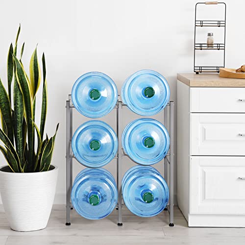Image of LIANTRAL 5 Gallon Water Bottle Holder, 3 Tier Silver Double Row Heavy Duty Cooler Jug Rack with 6 Slots for Home Kitchen