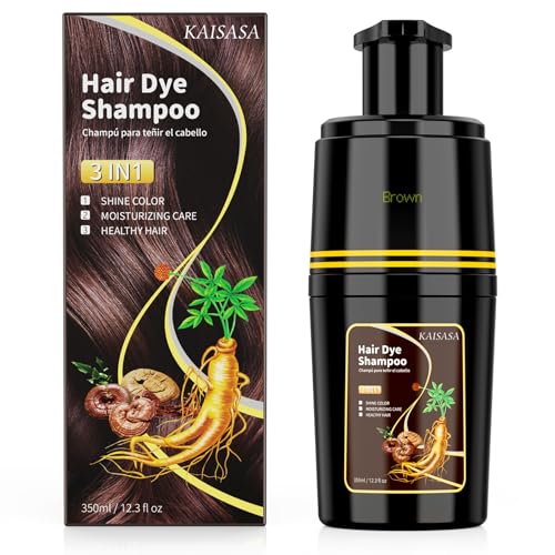 KAISASA Brown Hair Dye Shampoo 3 in 1, Hair Color Shampoo for Cover Grey Hair, Natural with Herbal Ingredient for Men and Women (Brown)
