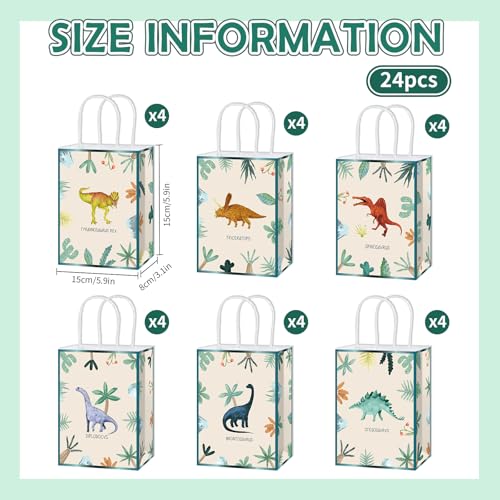 24 bolsas de papel de dinosaurio con asas para cumpleaños infantil y fiestas 2