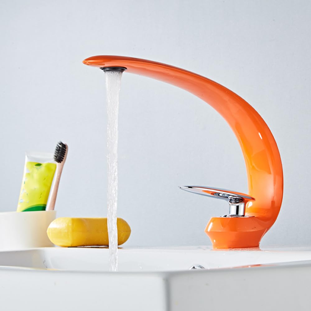 Grifo De Lavabo Grifo De Latón Hecho De Cromo Cepillo De Níquel Grifo Mezclador De Fregadero Grifo De Vanidad Grifo De Agua Fría Caliente Grifo De Baño,Orange