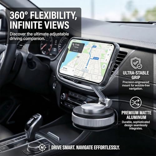Metal Magnetic Car Phone Holder | Dual Insurance of Vacuum + Adhesive | 360° Rotation Without Dead Angle | Magnetic Ring Included‌(for iPhone & Android) (Metal Gray) - image 3