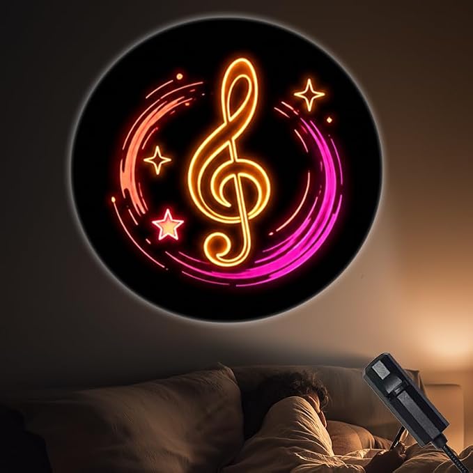 Portable Projector Lamp USB Powered Projects Treble Clef Stars Circular Rings for Music Themed Visual Ambiance Elements