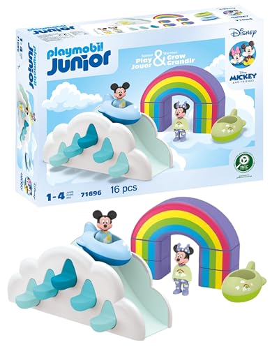 PLAYMOBIL Junior & Disney 71696 Mickey y Minnie Casa en Las Nubes, Incluye Arco Iris, Juguete sostenible Hecho de plásticos a Base de Plantas, Juguetes para niños y niñas a Partir de 1 año