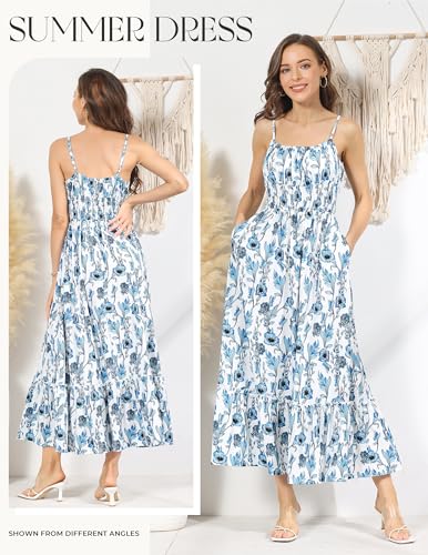 GRACE KARIN Summer Dresses for Women 2026 Vacation,Smocked Floral Maxi Dress,Boho Beach Sundress with Pocket Fashion Clothing - Image 5