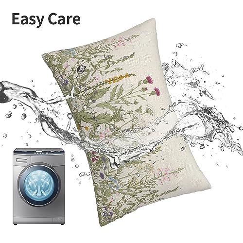 Image of AEIOAE Sage Green Pillow Covers 12x20 Inch Set of 2, Spring Wildflower Plant Throw Pillows Case,Seasonal Floral Outdoor Decorative Flowers Farmhouse Decor Cushion Covers for Home Sofa Bed Couch