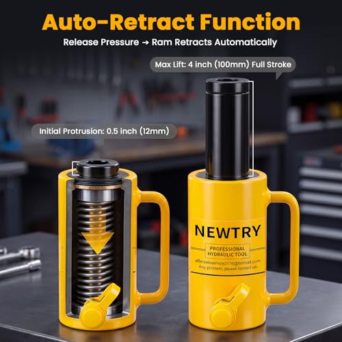 Image of NEWTRY 20 ton Hydraulic Hollow Jack Cylinder 4'' Stroke Porta Power Ram Industrial Lifting Jack Retract Automatically for Horizontal /Vertical Lifting