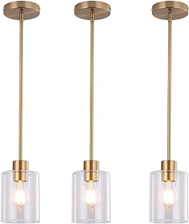 Brass Pendant Lights Kitchen Island - Gold Clear Glass Pendant Light Fix...