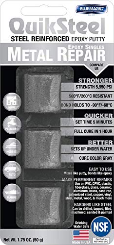 Blue Magic 16001 QuikSteel Steel Reinforced Epoxy Putty, Single Use - 1 oz.