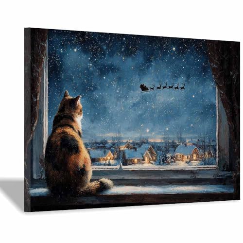 Tableau sur Toile Paysage Hivernal Ambiance Douceur et Chats