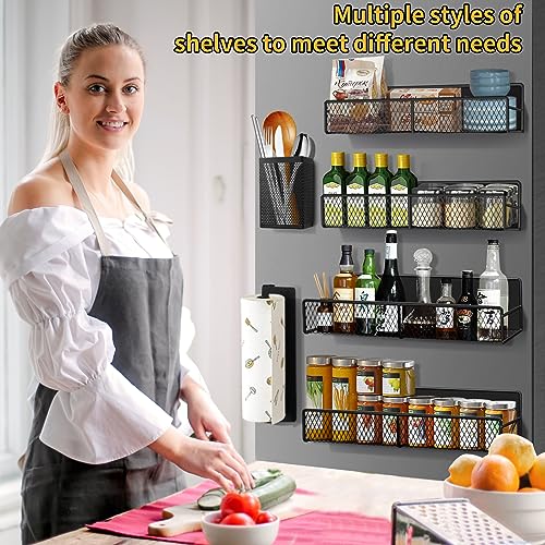 DTUQYX Magnetic Spice Rack, 6 Pack, Black Metal, Refrigerator Organizer, with Paper Towel Holder, Kitchenware Holder, Strong Magnets, Space Saving, Corrosion Resistant - Image 7