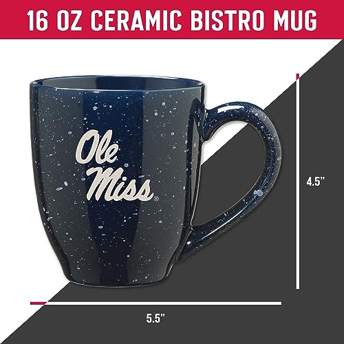 Image of Rico Industries NCAA Mississippi Rebels - Ole Miss Navy Blue Personalized 16 oz Team Color Laser Engraved Speckled Ceramic Coffee Mug