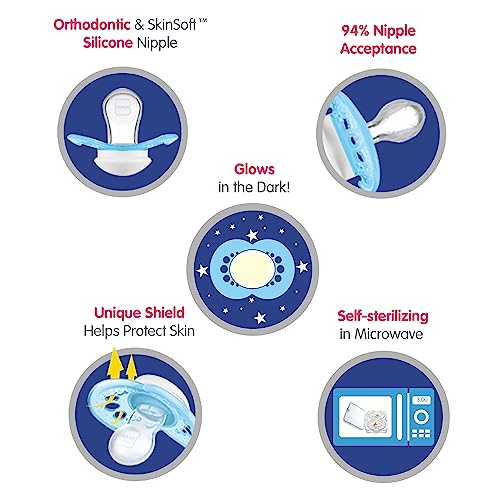 Image of MAM Night Pacifiers (2 Count), MAM Pacifiers 6+ Months, Best Pacifier for Breastfed Babies, Glow in The Dark Pacifier, Baby Unisex Pacifier, 6-16- 2 Count (Pack of 2)