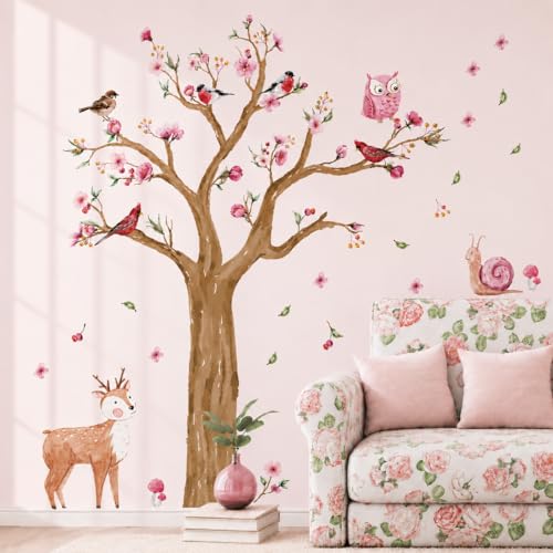 WandSticker4U®- Grand stickers muraux ARBRE GÉANT aquarelle (170x145 cm) I Autocollant mural arbre forêt animaux hibou enfant I Déco murale chambre enfant...