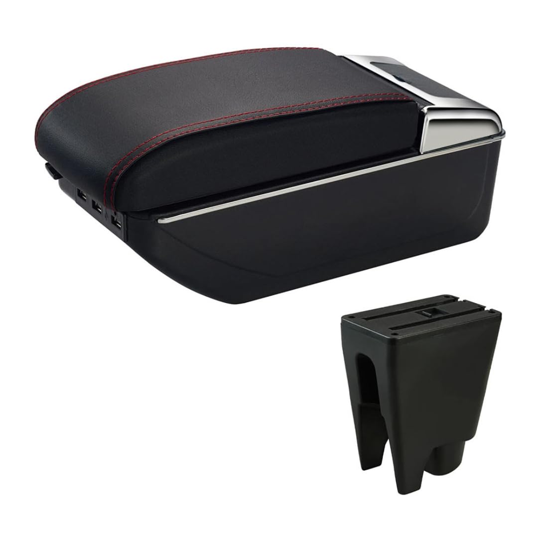 Toiumops Armrest for Citroen C1, Car Armrest Box Center Console Store Box(C1 Red Line USB)