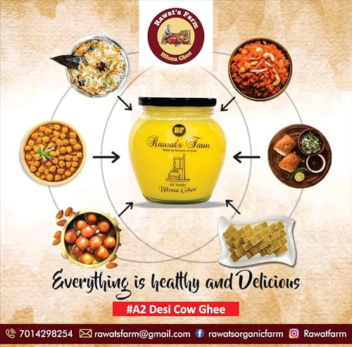Image of Rawat's Farm A2 Vedic Bilona Cow Ghee 500 ml (Pack of 2) | Glass Jar | Curd Churned Bilona Ghee | Government Laboratory Passed | 100% Natural | Immunity Booster | Good for Heart |