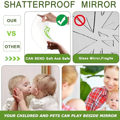 Bosdontek Espejo de Pared de Plástico, Grande Espejo Adhesivo de Pared, Espejos sin Marco Espejo de Pared de 4 Piezas, Decorativo Espejo para Casa, Salón, Baño, Dormitorio(30cmx30cm, 4 Piezas) - imagen 6