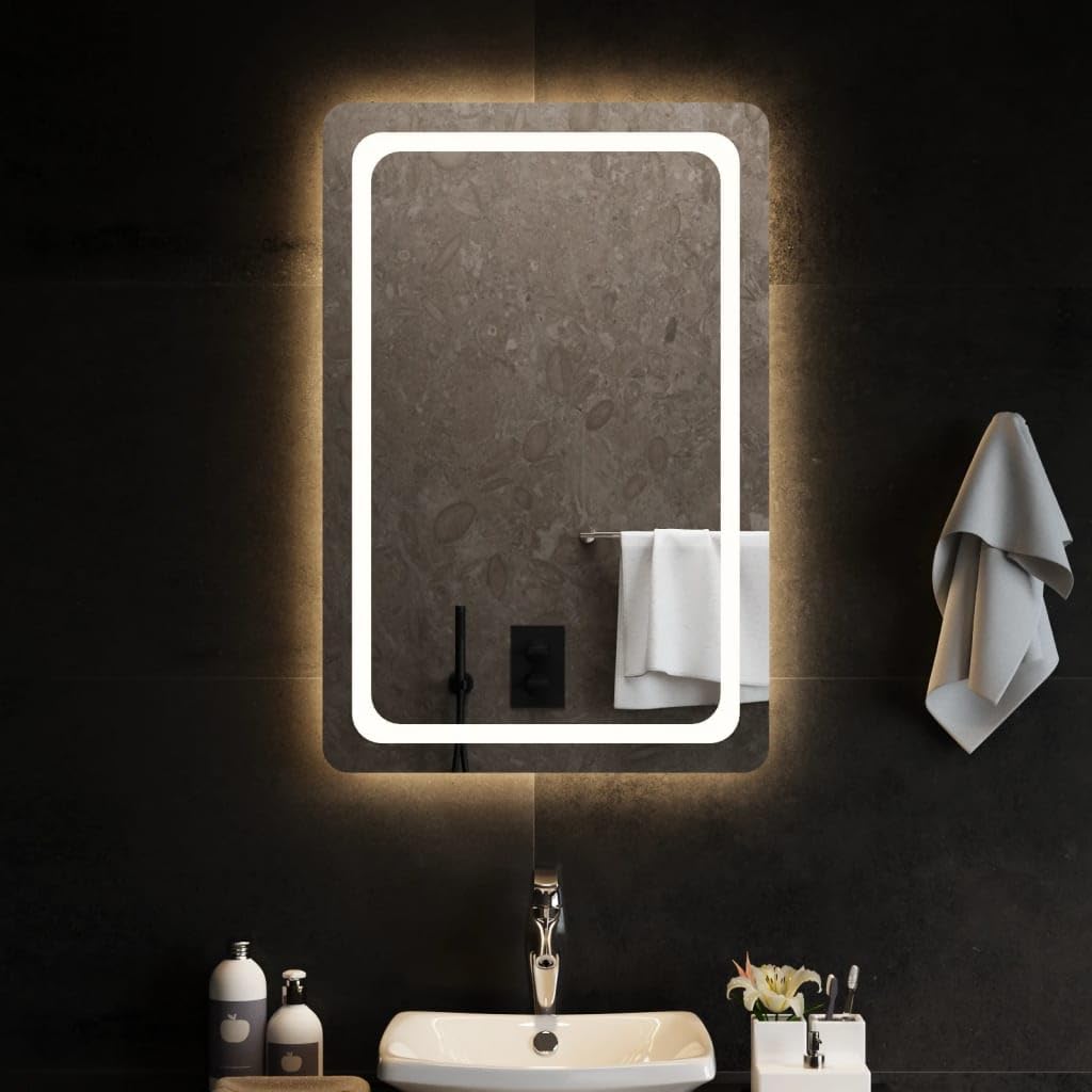 Mangloder LED Badspiegel 60 x 90 cm Glas IP65 USB Touch, rahmenlos Spiegel für Bad, Vergrößerung Beleuchtung für Rasur Schminken, Wandmontage mit Haken