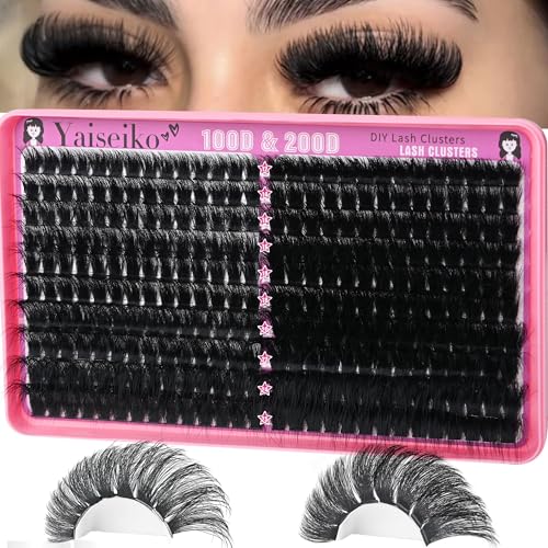 Lash Clusters 100D+200D Thick Eyelash Clusters 12-25mm Wispy Indi...