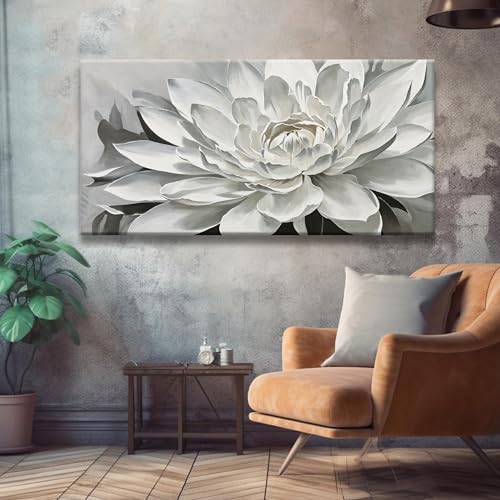 Image of TAIJXAGSG Wall Art Living Room Flower White Wall Art Modern Canvas Art Wall Decor lotus Home Wall Decor Suitable For Bedroom Apartment Office Can Be Hung 24 inch X 48 inch