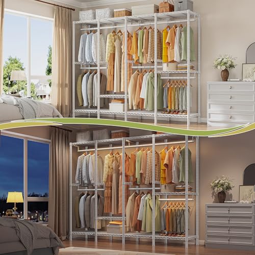 Raybee-1150LBS-Clothing-Racks-for-Hanging-Clothes-Wardrobe-Closet-Garment-Rack-Space-Saver-76-W-x-77-H-x-18-D-White Raybee 1150LBS Clothing Racks for Hanging Clothes Wardrobe Closet Garment Rack Space Saver 76 W x 77 H x 18 D White