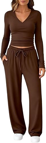 Shiketong Women's 2 Piece V Neck Long Sleeve Lounge Set Swea