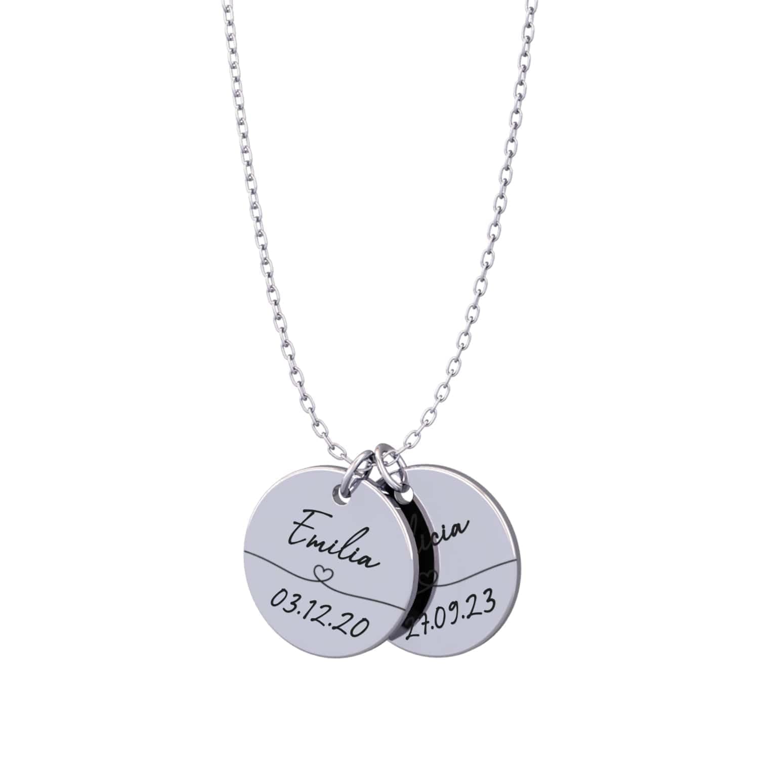Collier personnalisé avec gravure | Plaque avec nom et dates de naissance des enfants | Cadeau maman | Or, argent, or rose | Acier inoxydable étanche | Fabriqué en Allemagne
