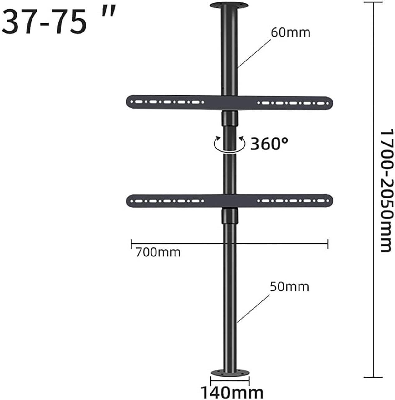 Supporto TV, supporto da parete for monitor, base for armadio rack girevole con divisorio da pavimento e telaio LCD a 360 gradi(170 205cm)