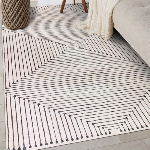 Rugshop Marbella Bohemian Stripes Washable Non Slip Area Rug 3' x 5' Beige