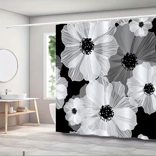 Rideau de douche 180x210 cm en polyester lavable fleurs monochromes - 3