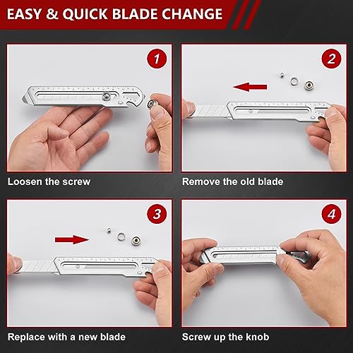 Becowin 7-In-1 Mutipurpose Utility Knife, Stainless Steel Retractable Box Cutter, Heavy Duty Snap Off Cutter Knife With 10Pc 18Mm Sk5 Blades thumb #3