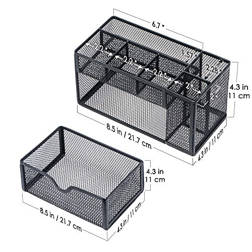 ARCOBIS Black Mesh Desk Organizer Office Supplies Multi-Functional Desktop Pen Holder Organizer with 6 Compartments and 1 Large Storage Drawer for Office, Home, School, Classroom