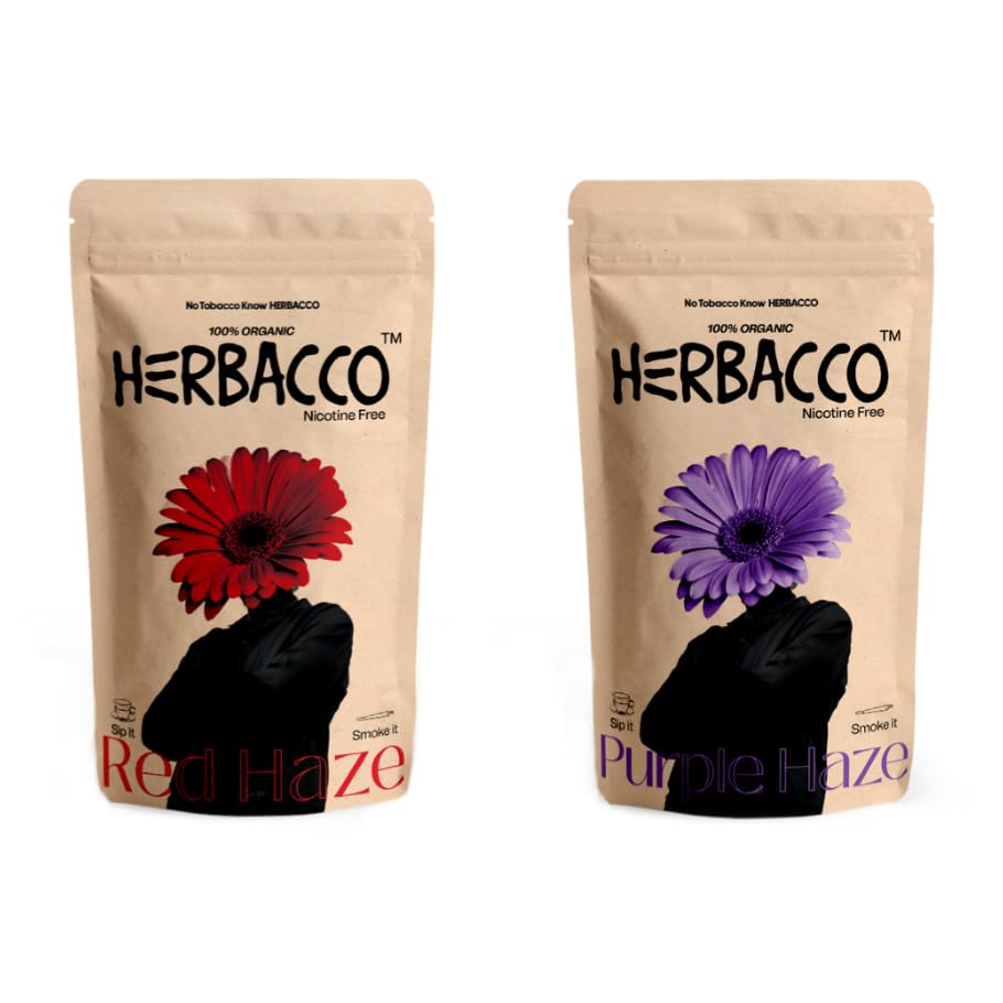 Herbacco Twin Pack – Red Haze 12 g + Purple Haze 12 g | 100% Natural Ayurvedic Herbal Blend | Nicotine-Free, Tobacco-Free | Resealable Pouches-image-16