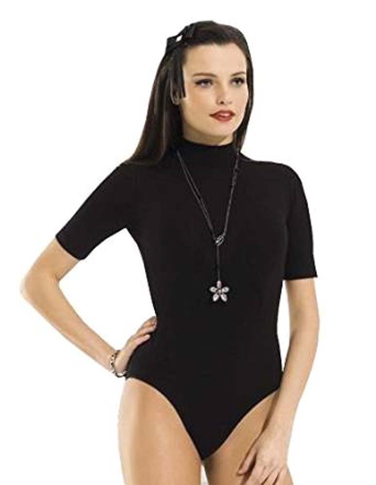 Elegance123 Ladies Bodysuits Stretch Turtle Neck Short Sleeve (XXL, Black)