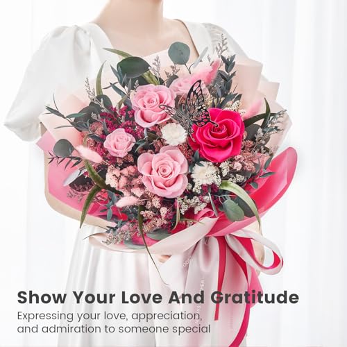 Polylove Flowers for Delivery Prime Forever Flowers Bouquet Preserved Roses Bouquet Flower Gift for Women Wife Mother Day Graduation Birthday (Hot Pink, Medium)2