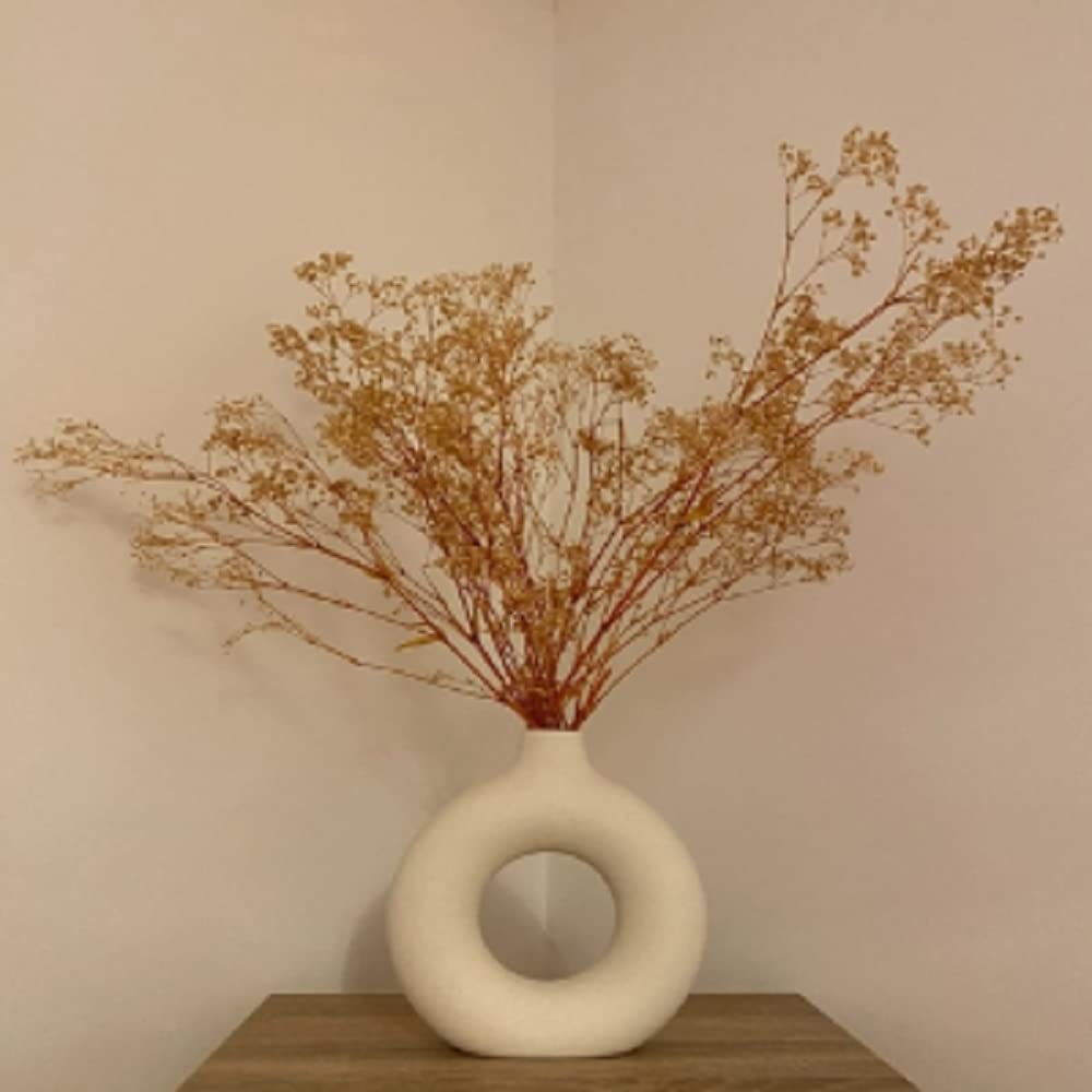 Vaso Decorativo A Ciambella In Ceramica Beige - Per Interni Moderni - Ideale Per Erba Della Pampa O Fiori Finti - Foto 4