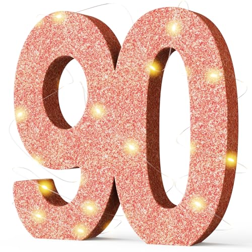 Image of Usongshine Happy 90th Birthday Decorations 90th Centerpiece Table (30 * 30 * 3cm) Pink