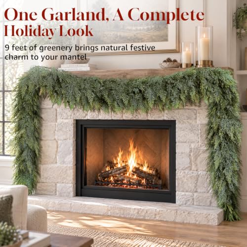 9FT Christmas Garland, Realistic Thick Full Lush Cedar Garland Decoration DROPS TO (works on 9FT-Unlit-1) - image 4