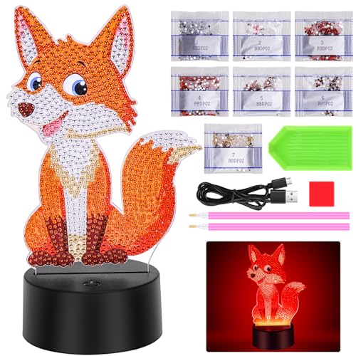 Zoyomax Diamond Painting Nachtlicht, Geschenke für Erwachsene, 3D Kreative Diamond Painting Lampe Fuchs, Weihnachts Geburtstags Geschenk