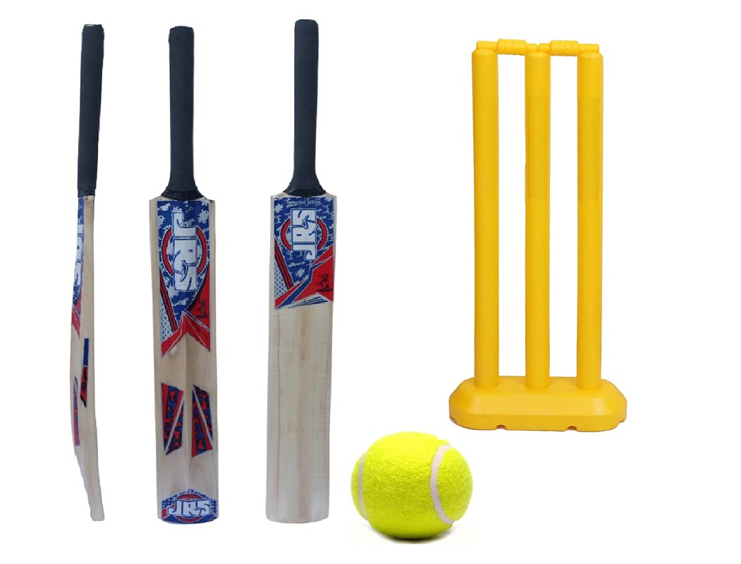 JRS lite Popular Willow Wood Cricket Bat with Wicket Set & 1 Tennis Ball for Kids Cricket kit Pack of 1 (8-10 Year Year Old Kids)
