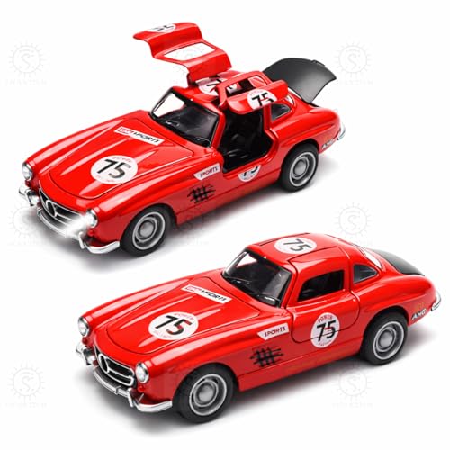 Image of SHAKTISM 1:36 Scale Die Cast Metal Classic Gullwing Sports Car Toy, Pull Back Alloy Model Car with Opening Doors, Light & Sound, Mini Collectible Vehicle for Kids and Collectors