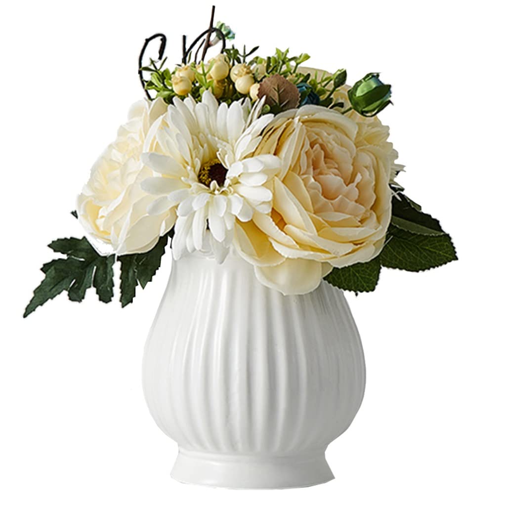 GPDNBIEU, Creative Decorative Vase Large for Living Room Office, Table for Hydroponics, Dried Flowers, Plants(Stripes+flowers)