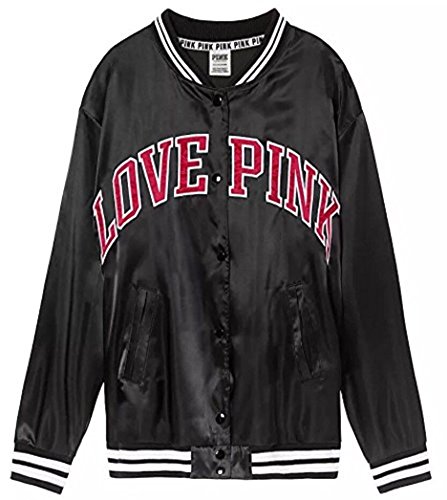 Victoria's Secret Pink Satin Bomber Jacket Black Snap Buttons NWT (Medium)2