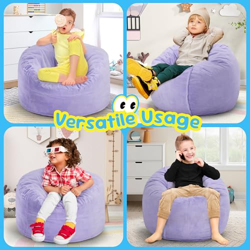 Image of Hobestluk Kids Bean Bag Chair 2.5FT Small Seat with Plush Cover, Purple