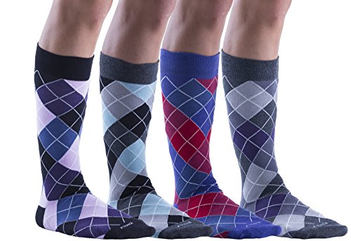 Mens Big Tall Socks, King Size Dress Socks For Wide Large Feet, 13-16, Colorful, Cotton Argyles (4 Packs)