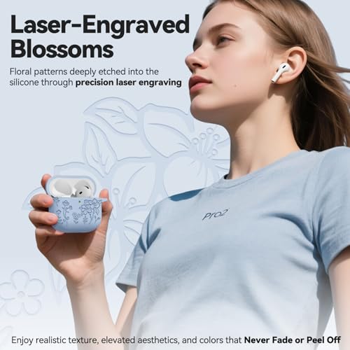 Image of Ekoonpft for AirPods 4 Case, Soft Silicone Flower Engraved Airpod 4 Cases with Qute Keychain & Cleaning Kit, Compatible with AirPods 4th Generation 2024 Cover for Women Girly, Anti-Scratch, Shockproof